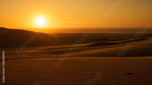 Sunset in the dunes near Walvis Bay in Namibia