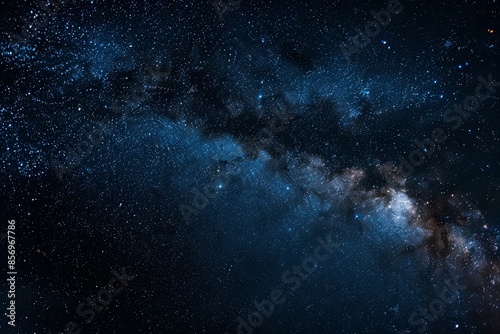 A captivating view of the night sky with the Milky Way galaxy stretching across the frame, showcasing countless stars. Generative AI