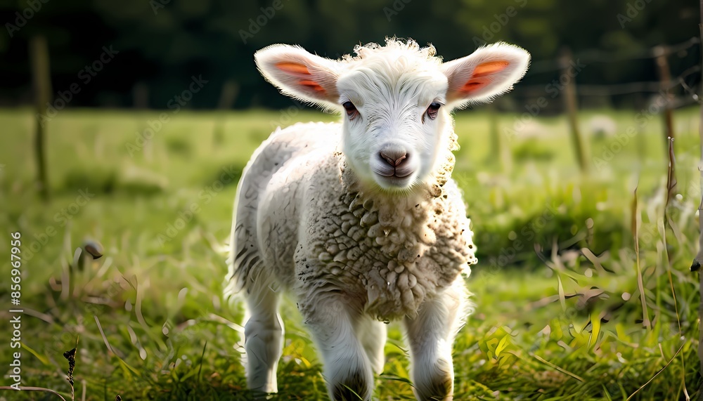 White lamb in field, Ai Generated White lamb in field, Ai Generated