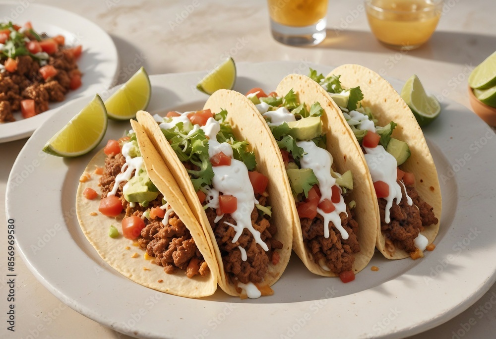 Delicious tacos, isolated bright color background, ad shot