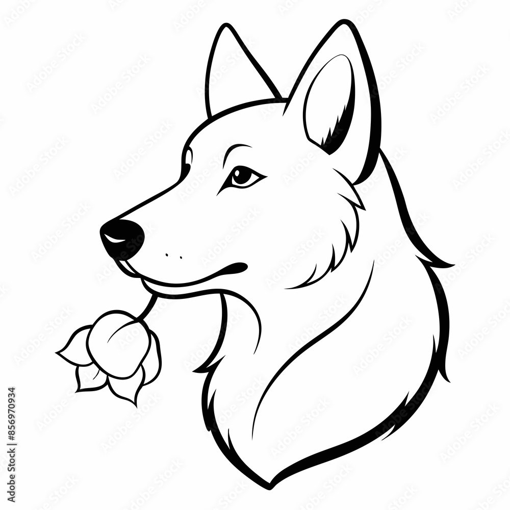 German shepherd smells a white rose flower vector German shepherd smells a white rose flower vector