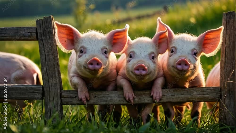 Cute pig on a farm in summer Cute pig on a farm in summer