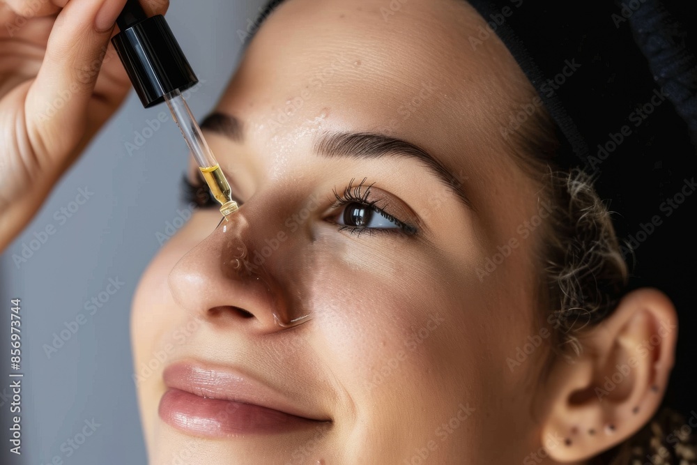 Woman Applying Serum Closeup of woman applying serum to her face Woman Applying Serum Closeup of woman applying serum to her face