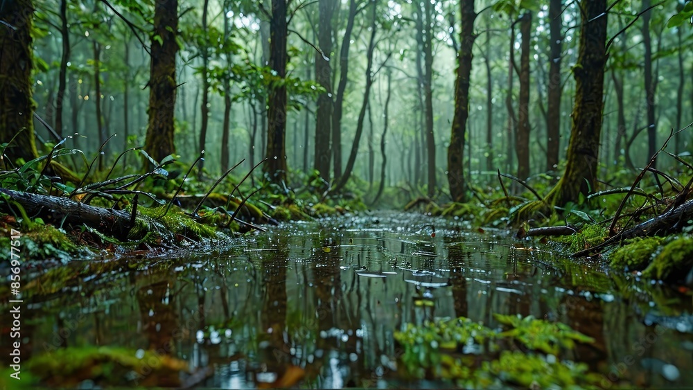 Raining in the Forest.