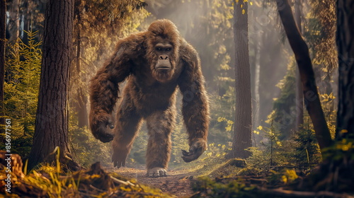 Bigfoot walking through the forest