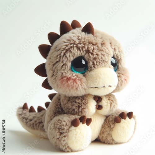 a fur plush stuffed cute dinosaur, white background © JetHuynh