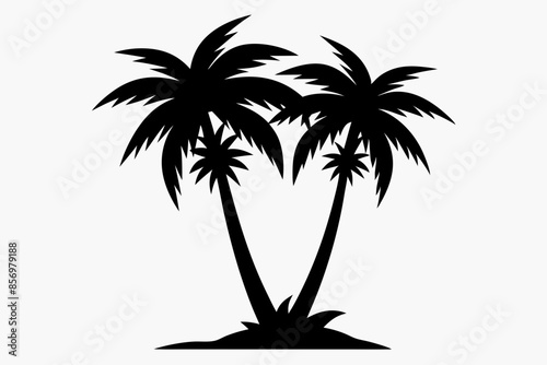 Palm tree Silhouette, set of black silhouettes of a palm tree, silhouette of a palm tree isolated

