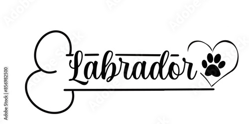 Labrador text vector  with bones and paw print 