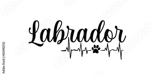 Labrador" text vector with heartbeat and paw print