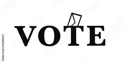 vector of text VOTE with envelope on letter T 
