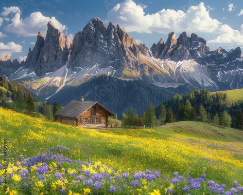 Sunny day in the alps  high quality image of idyllic spring mountain landscape with blooming meadows