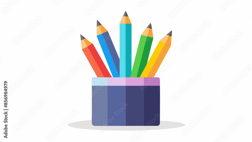 Fototapeta premium Colorful pencils neatly displayed in a vase can bring a lively pop of color to any office or creative space.