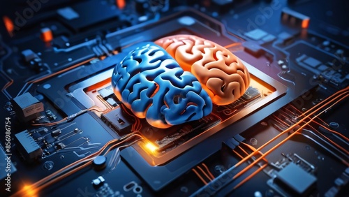 human brain on a electronic circuit board as processor