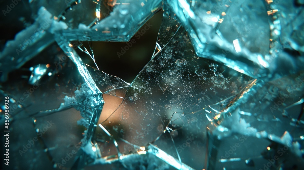 Shattered Star Glass Close-Up with Reflective Details and Moody Lighting Shattered Star Glass Close-Up with Reflective Details and Moody Lighting