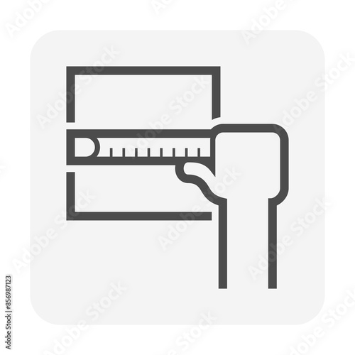 Floor construction vector icon. Consist of measuring tape, ceramic tile and tiler. That hand tool,  construction material and worker to install, laying, repair, renovation in bathroom, kitchen of home
