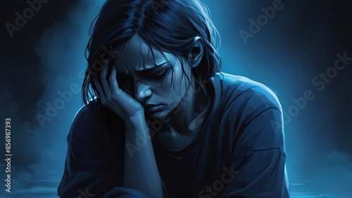 depression, stress, sadness mental health dark illustration