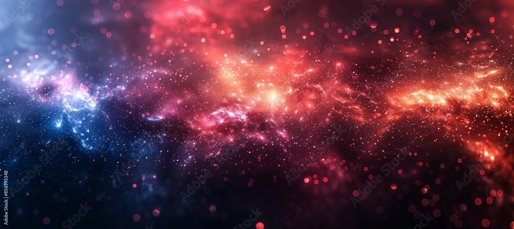 Fototapeta premium Red and Blue Glitter Sparkle on Dark Background with Stars