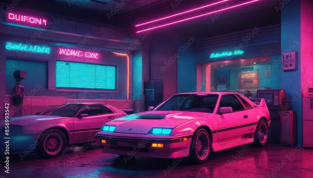 Retro Futuristic Neon Garage. Retro Futuristic Neon Garage.