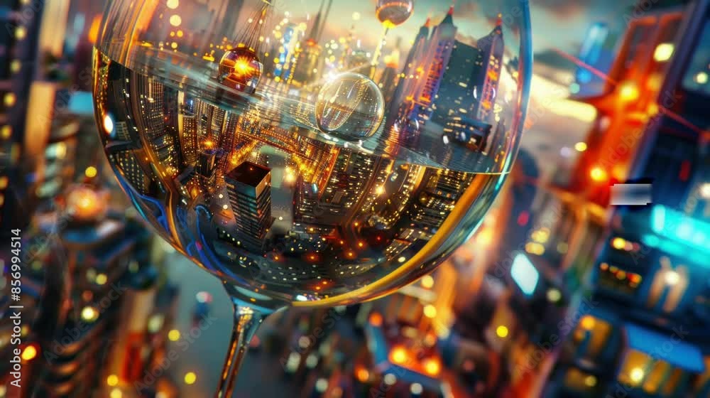 an illustration of a large glass containing the brilliance of very beautiful city life. seamless looping time-lapse virtual 4k video Animation Background. an illustration of a large glass containing the brilliance of very beautiful city life. seamless looping time-lapse virtual 4k video Animation Background.