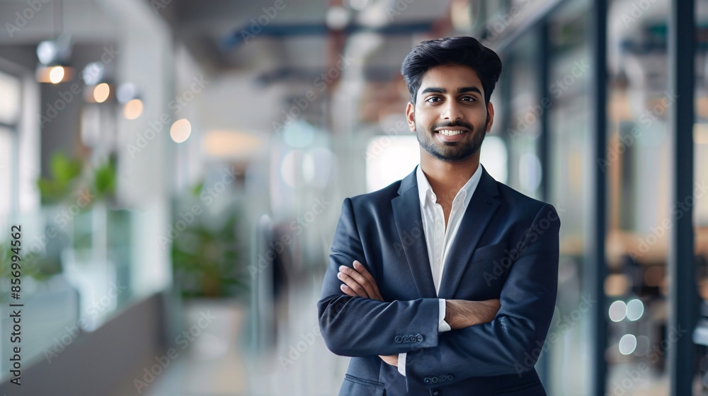 Portrait of a confident young Indian businessman standing in office. Portrait of a confident young Indian businessman standing in office.