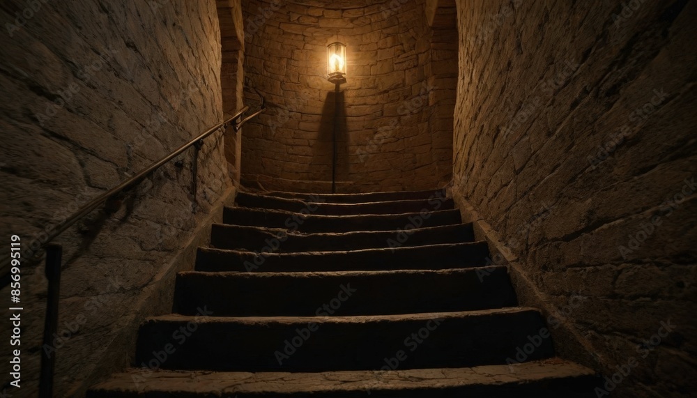 Obraz premium Dark Stone Staircase with Light at the Top.