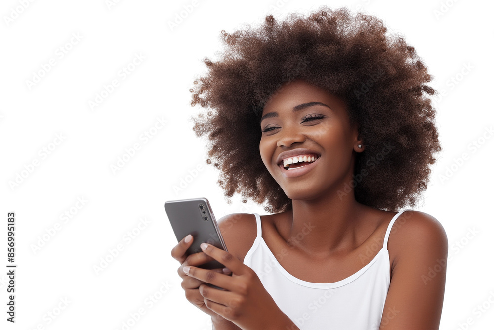 Portrait of a happy woman using mobile phone isolated over PNG transparent background Portrait of a happy woman using mobile phone isolated over PNG transparent background