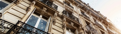 Wallpaper Mural Classic Parisian building featuring a Haussmannstyle facade, tall windows, intricate wrought iron railings, and a limestone exterior Torontodigital.ca