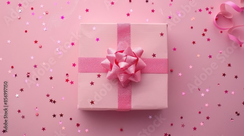 Minimal Design Pink Gift Box for Christmas New Year Birthday Valentine Celebration photo