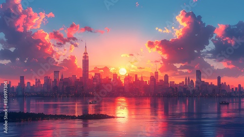 sunset over the river