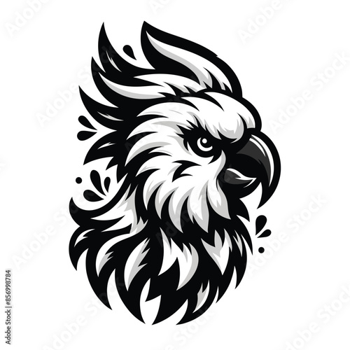 cockatoo bird logo mascot in black and white silhouette