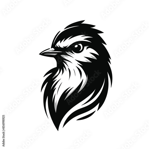 robin bird logo mascot in black and white silhouette