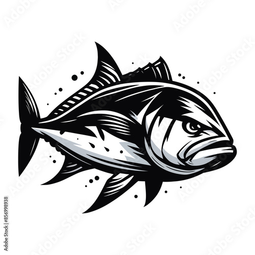 giant trevally fish logo mascot in black and white silhouette
