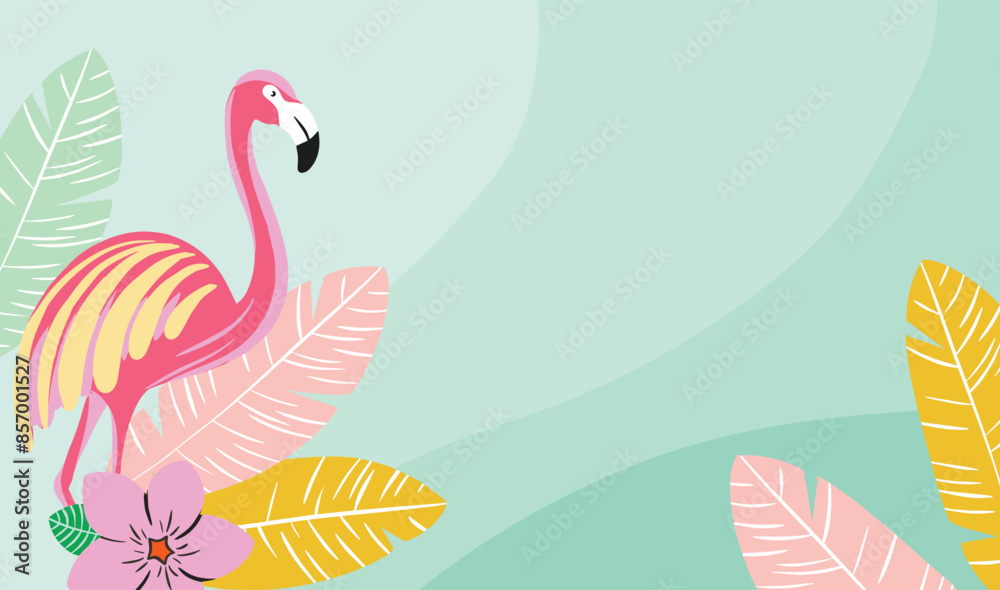 Summer tropical background flamingo and leaves design Summer tropical background flamingo and leaves design
