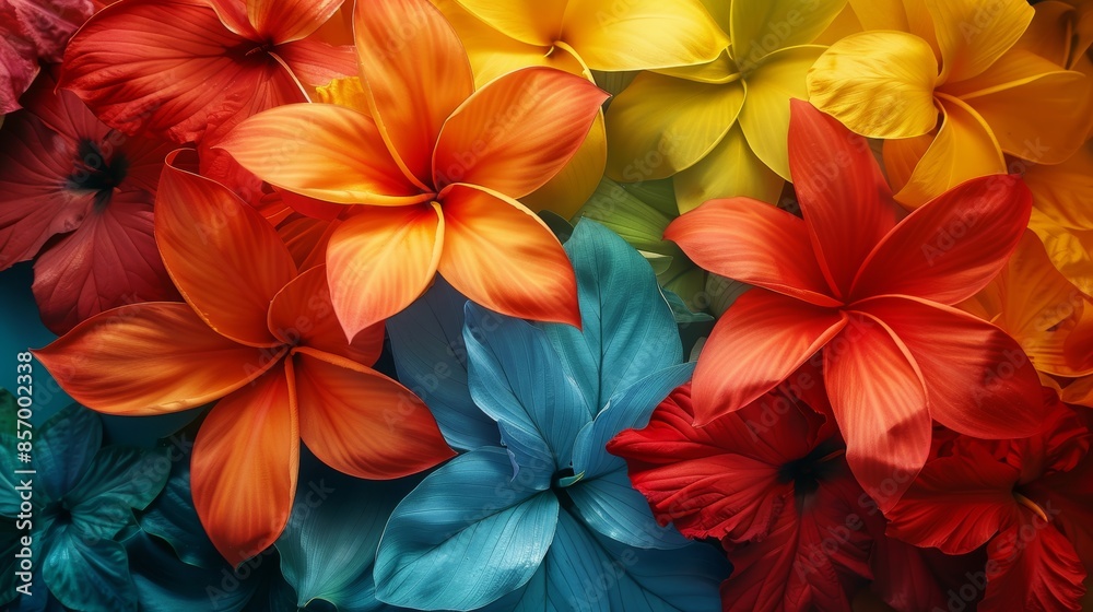 A colorful bouquet of flowers with a blue and orange flower in the middle A colorful bouquet of flowers with a blue and orange flower in the middle