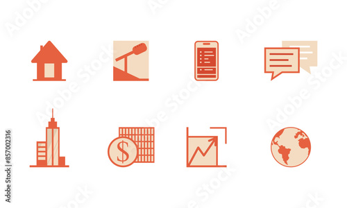 A fund or stock exchange. A set of icons. Vector graphics.