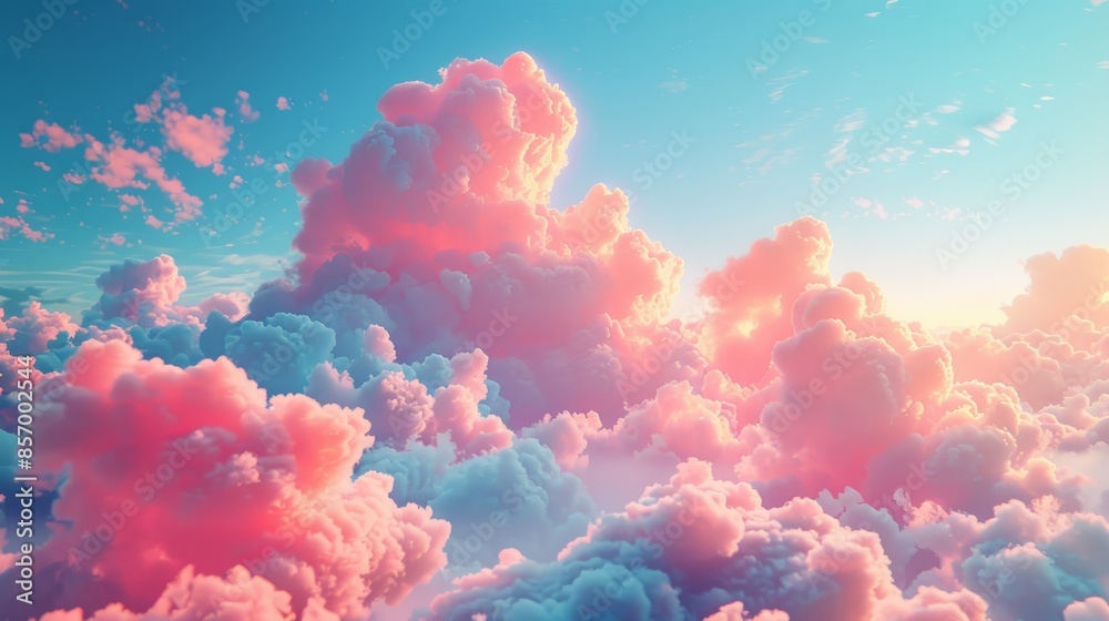 A pink and blue sky with fluffy clouds A pink and blue sky with fluffy clouds