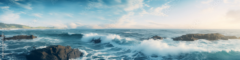 Obraz premium The ocean is calm and the sky is blue