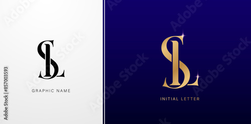 Initial letter SL or LS logo with gold and blue color for business and company identity, business cards elements, branding company identity, advertisement material golden foil papers, collage printing