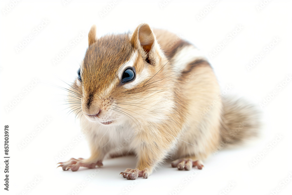 close up of a squirrel, A charming image of a chipmunk, isolated on a white background. The chipmunk is captured in a natural pose, showcasing its adorable features and fluffy fur close up of a squirrel, A charming image of a chipmunk, isolated on a white background. The chipmunk is captured in a natural pose, showcasing its adorable features and fluffy fur
