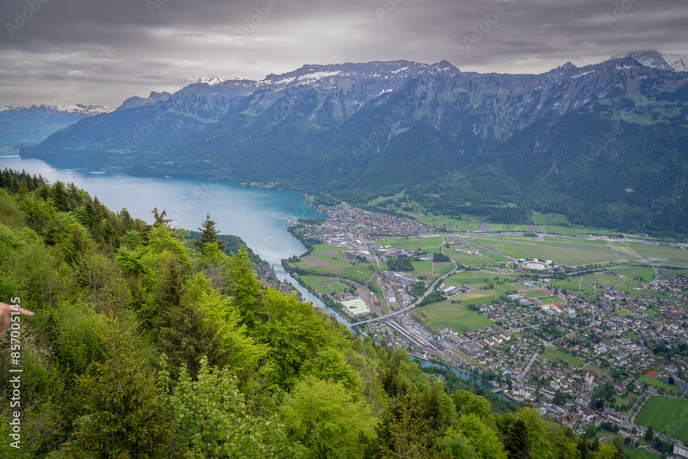 top of Interlaken between Thun and brienz lake is very beautiful view point of switzerland top of Interlaken between Thun and brienz lake is very beautiful view point of switzerland