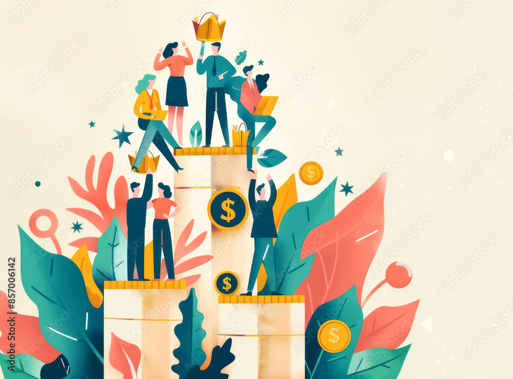 Conceptual Illustration of Financial Success and Teamwork with Business People Conceptual Illustration of Financial Success and Teamwork with Business People