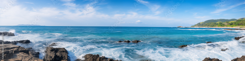 The ocean is calm and the sky is blue The ocean is calm and the sky is blue