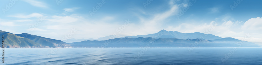 A beautiful blue ocean with mountains in the background A beautiful blue ocean with mountains in the background