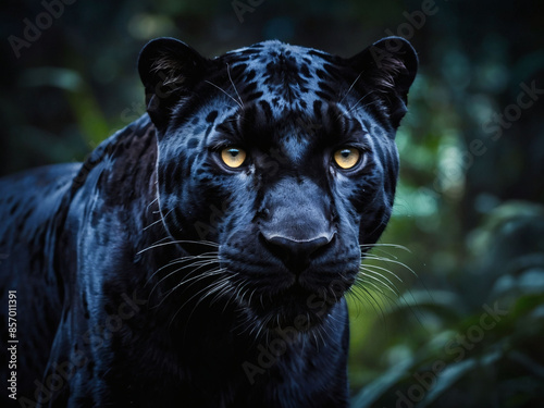 Panther illustration in front view, dark backdrop, part of predator series, digital format.