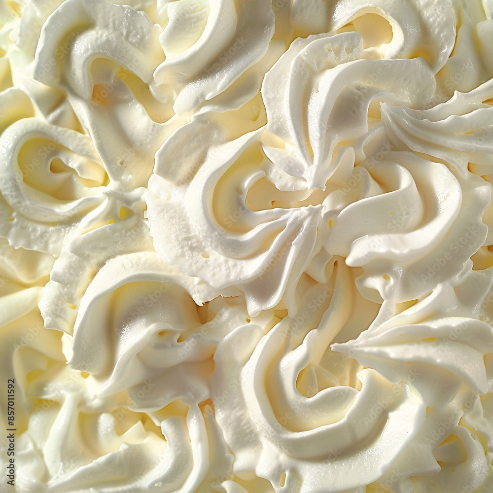 Detailed view of the smooth, creamy texture of whipped cream Detailed view of the smooth, creamy texture of whipped cream