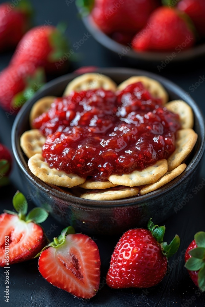 Strawberry Jam and Crackers with Fresh Strawberries Strawberry Jam and Crackers with Fresh Strawberries