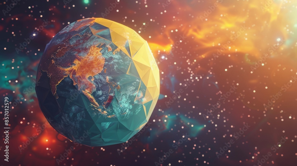 Naklejka premium Polygonal Earth in Space.