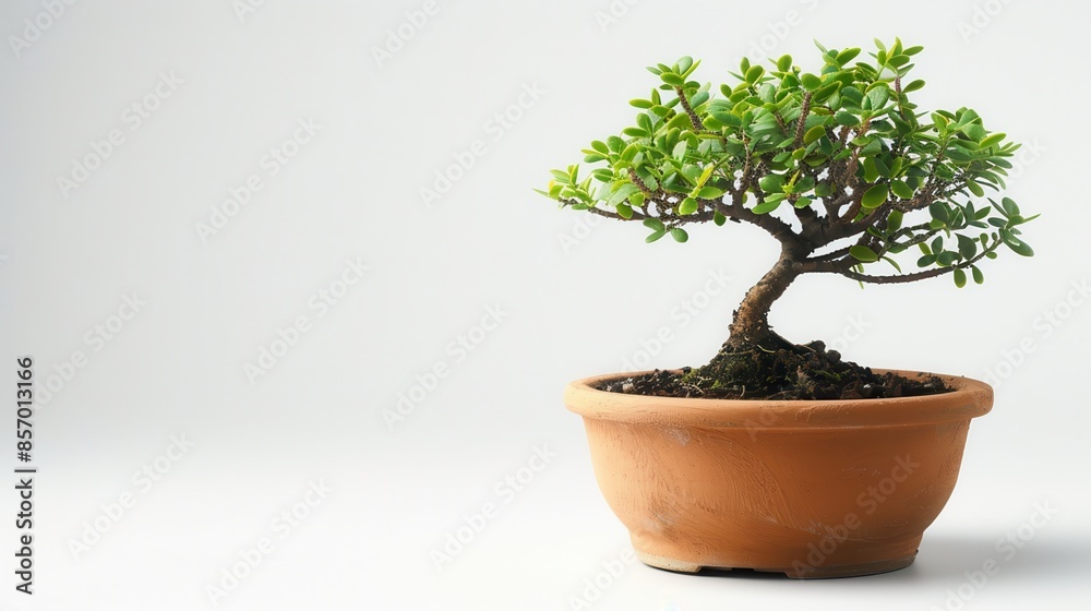 A small clay plant pot with a bonsai tree, isolated on a white background, intricate details, high-resolution, studio lighting A small clay plant pot with a bonsai tree, isolated on a white background, intricate details, high-resolution, studio lighting