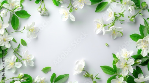 A rectangular vine frame with white jasmine flowers, isolated on a white background, soft and elegant, high-resolution, professional clarity © Premreuthai