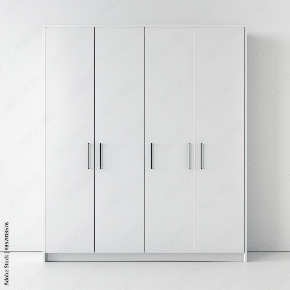 A minimalist white wardrobe with sleek handles, isolated on a pristine white background, clean lines, sharp focus, high-definition A minimalist white wardrobe with sleek handles, isolated on a pristine white background, clean lines, sharp focus, high-definition